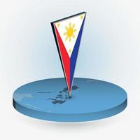 Philippines map in round isometric style with triangular 3D flag of Philippines vector