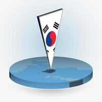 South Korea map in round isometric style with triangular 3D flag of South Korea vector