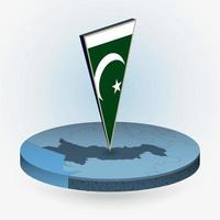 Pakistan map in round isometric style with triangular 3D flag of Pakistan vector