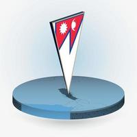 Nepal map in round isometric style with triangular 3D flag of Nepal vector