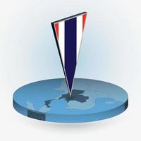 Thailand map in round isometric style with triangular 3D flag of Thailand vector