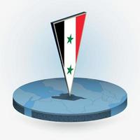 Syria map in round isometric style with triangular 3D flag of Syria vector