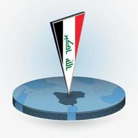 Iraq map in round isometric style with triangular 3D flag of Iraq vector