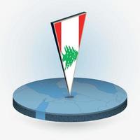 Lebanon map in round isometric style with triangular 3D flag of Lebanon vector