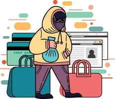 ladrones y hackers ilustración en garabatear estilo vector