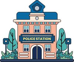 police station building illustration in doodle style vector