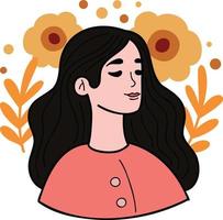woman with flower in woman day concept illustration in doodle style vector
