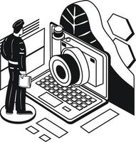 police with Security Camera illustration in doodle style vector