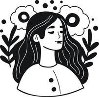 woman with flower in woman day concept illustration in doodle style vector