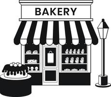 bakery with cake illustration in doodle style vector