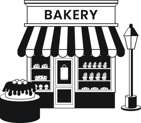 bakery with cake illustration in doodle style