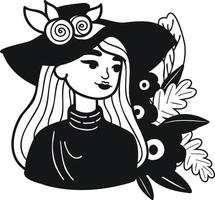 mujer con flor en mujer día concepto ilustración en garabatear estilo vector