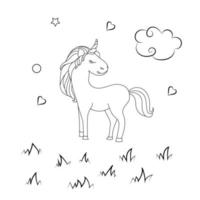 niños colorante página diseño con linda unicornio vector