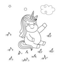 Children Coloring page design with cute unicorn vector