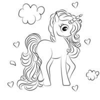 Children Coloring page design with cute unicorn vector