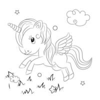 Children Coloring page design with cute unicorn vector
