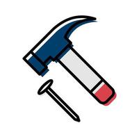 martillo y uña carpintería herramienta icono vector ilustración