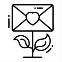 Letter envelope with heart on plant, vector design of growing love plant