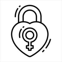 Heart lock with female gender symbol, vector design of feminism