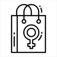 Female gender symbol on shopping bag, vector icon of shopping bag