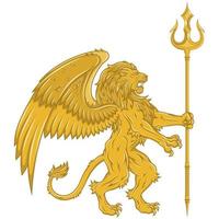 winged rampant lion with trident vector