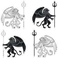 winged rampant lion with trident vector