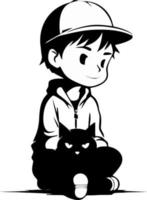 Boy and Protective Cat vector