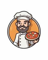 chef with pizza in hand vector