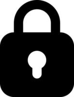 Locked padlock black glyph ui icon. Restrict access. Security settings. User interface design. Silhouette symbol on white space. Solid pictogram for web, mobile. Isolated vector illustration