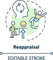 Reappraisal concept icon. Positive mindset. Reduce negative impact. Cognitive change abstract idea thin line illustration. Isolated outline drawing. Editable stroke vector