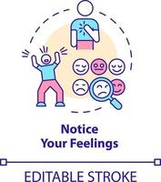 Notice your feelings concept icon. Physical symptoms. Emotional regulation skills abstract idea thin line illustration. Isolated outline drawing. Editable stroke vector