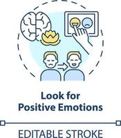 Look for positive emotions concept icon. Strategy for emotional regulation abstract idea thin line illustration. Isolated outline drawing. Editable stroke vector