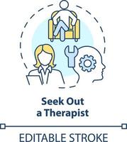 Seek out therapist concept icon. Mental health. Strategy for emotional regulation abstract idea thin line illustration. Isolated outline drawing. Editable stroke vector