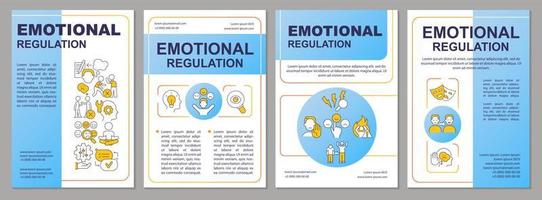 Emotional regulation blue brochure template. Leaflet design with linear icons. Editable 4 vector layouts for presentation, annual reports