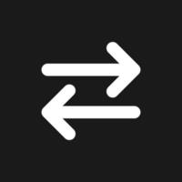 Two arrows dark mode glyph ui icon. Transaction symbol. Left, right arrows. User interface design. White silhouette symbol on black space. Solid pictogram for web, mobile. Vector isolated illustration