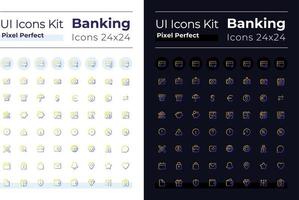 Banking pixel perfect gradient linear ui icons set for dark, light mode. Money transactions. Line contour user interface symbols. Modern style pictograms. Vector isolated outline illustrations