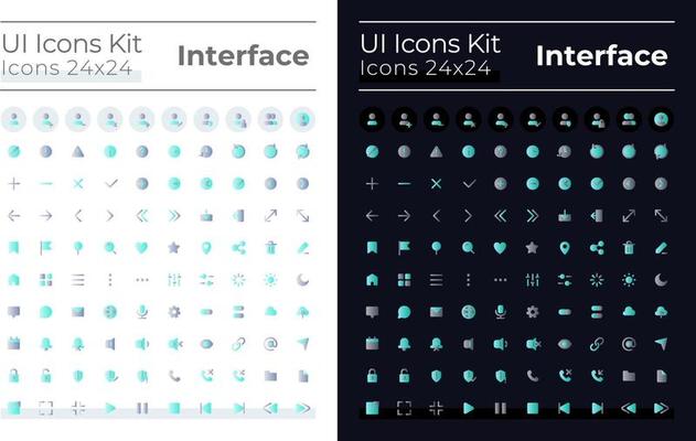 Minimalistic and simple looking flat gradient color ui icons set for dark, light mode. Navigation. Vector isolated RGB pictograms. GUI, UX design for web, mobile