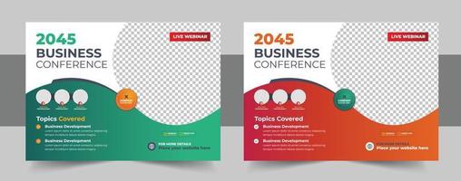 Corporate horizontal business conference flyer template bundle or online webinar and technology conference social media banner layout. live webinar event invitation banner design layout vector