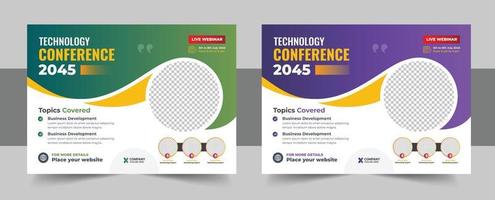 Corporate horizontal business conference flyer template bundle or online webinar and technology conference social media banner vector