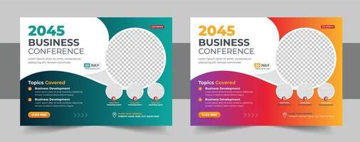 Horizontal business conference flyer template bundle or webinar conference social media banner layout or event invitation banner template vector