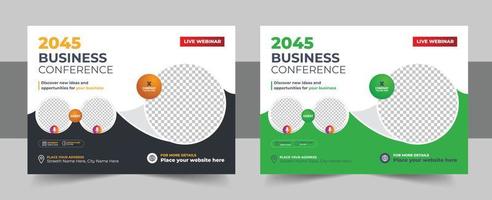 Horizontal business conference flyer template bundle or webinar conference social media banner layout or event invitation banner design vector