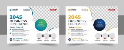 Horizontal business conference flyer template bundle or webinar conference social media banner layout or event invitation banner design set vector