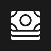 Cash dark mode glyph ui icon. Paper money bundle. Pile of banknotes. User interface design. White silhouette symbol on black space. Solid pictogram for web, mobile. Vector isolated illustration