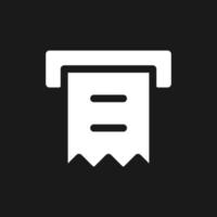 Receipt printer dark mode glyph ui icon. Automated teller machine. User interface design. White silhouette symbol on black space. Solid pictogram for web, mobile. Vector isolated illustration