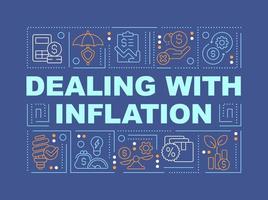 Dealing with inflation word concepts dark blue banner. Infographics with editable icons on color background. Isolated typography. Vector illustration with text