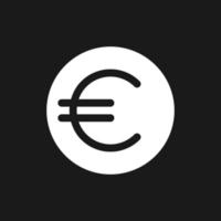 euro moneda oscuro modo glifo ui icono. moneda y dinero. dorado euro centavo. usuario interfaz diseño. blanco silueta símbolo en negro espacio. sólido pictograma para web, móvil. vector aislado ilustración