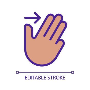 Three finger swipe gesture pixel perfect RGB color icon. Multi touch control. Touchscreen navigation. Digital device. Silhouette symbol on white space. Solid pictogram. Vector isolated illustration