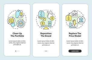 Dealing with inflation in business onboarding mobile app screen. Walkthrough 3 steps editable graphic instructions with linear concepts. UI, UX, GUI template vector