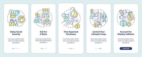 How can consumers deal with inflation onboarding mobile app screen. Walkthrough 5 steps editable graphic instructions with linear concepts. UI, UX, GUI template vector