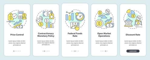 How can government deal with inflation onboarding mobile app screen. Walkthrough 5 steps editable graphic instructions with linear concepts. UI, UX, GUI template vector